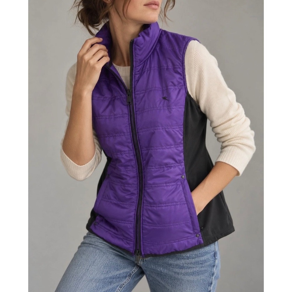 Lauren Ralph Lauren Purple Quilted Hybrid Vest Mixed Media Mock Neck XL